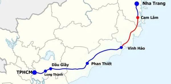Bản đồ minh họa tuyến cao tốc nối liền TP.HCM và Nha Trang | Alt: Bản đồ cao tốc sài gòn cam lâm